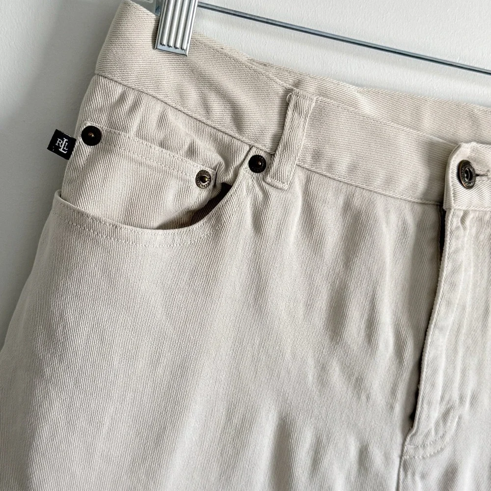 VTG Lauren Ralph Lauren LRL Pants Womens 10‎ Cream Denim Jeans Logo Minimalist